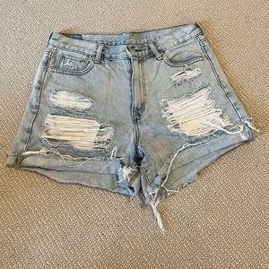 AE high rise distressed jean shorts